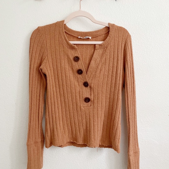 We The Free Tops - We The Free Brown Long Sleeve Ribbed Top